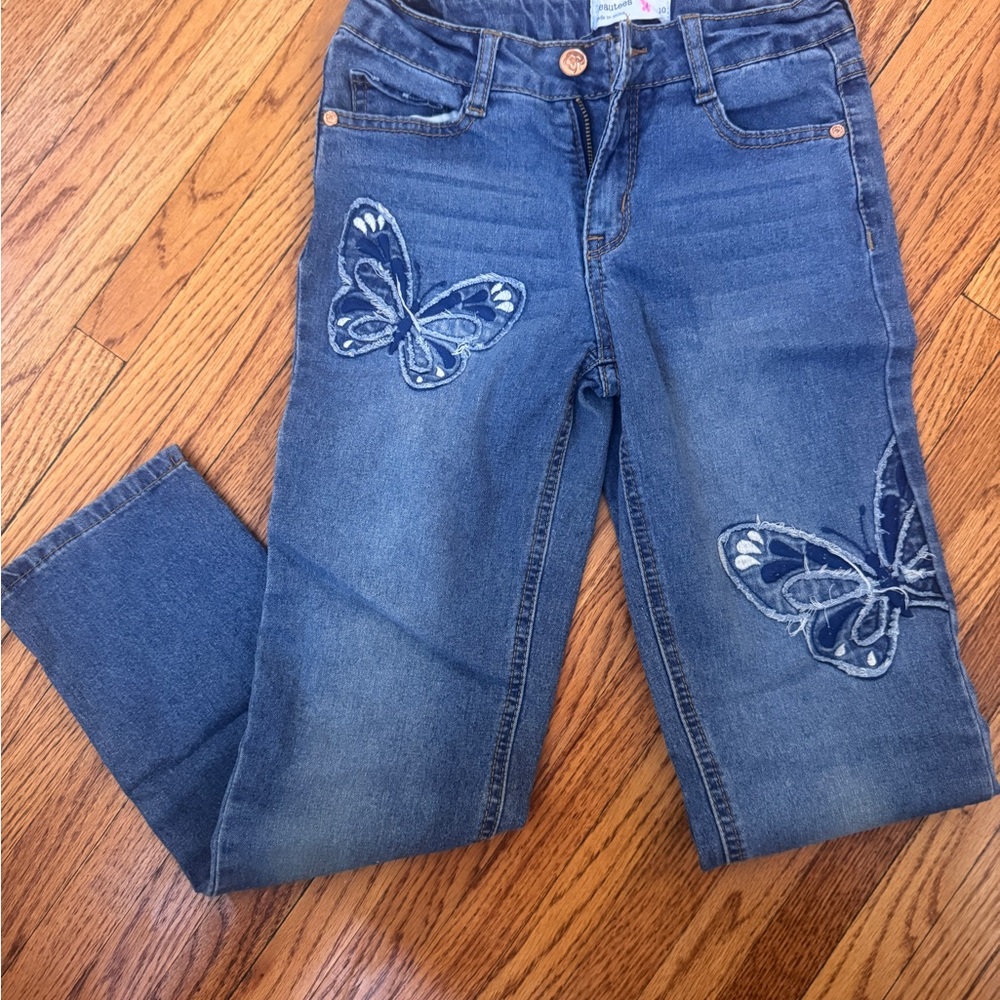 Beautees Blue Ankle Jeans with Butterfly Design